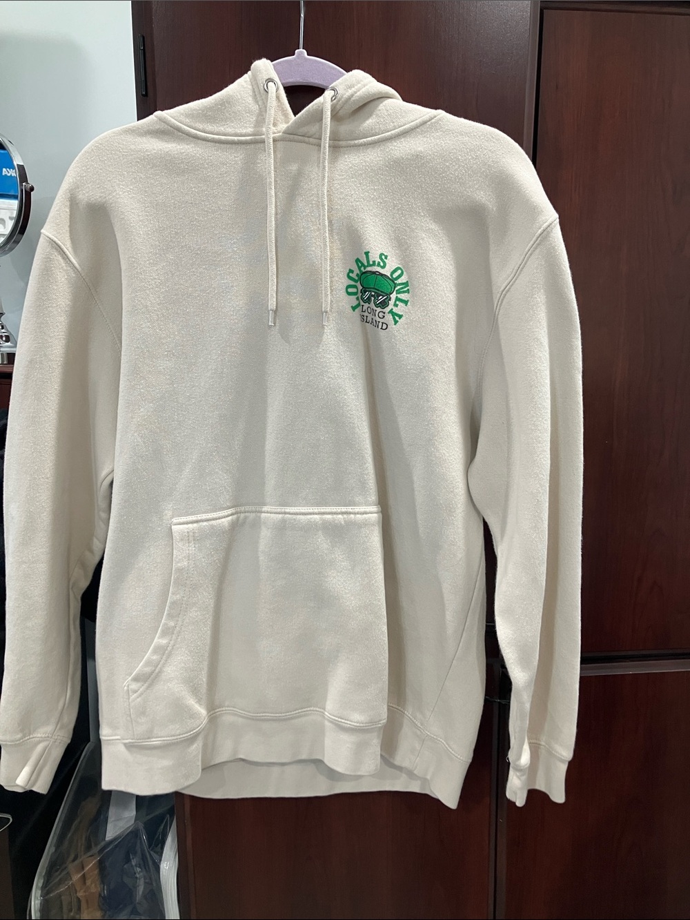 Only Cream Hoodie with Green 'Locals Only' Long Island Logo